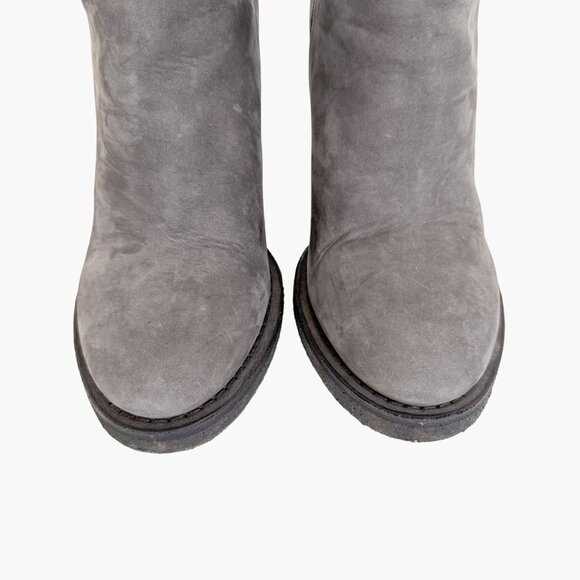 Chanel CC Turnlock Ankle Boots EU 38 US 7-7.5 Grey Suede High Block Heel Bootie - Picture 3 of 14